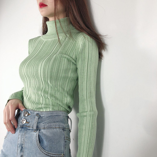 Γυναικείο πουλόβερ με ψηλό κολάρο και μακριά μανίκια σε διάφορα χρώματα