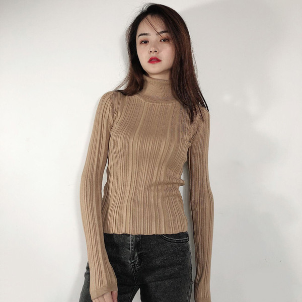 Γυναικείο πουλόβερ με ψηλό κολάρο και μακριά μανίκια σε διάφορα χρώματα