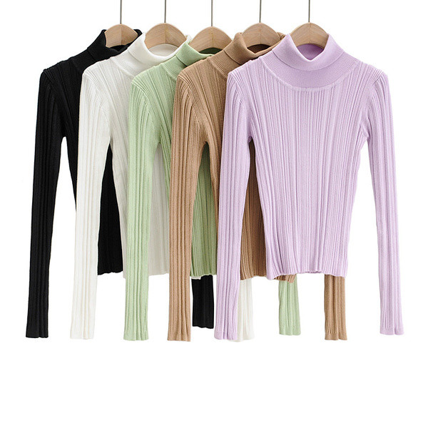 Γυναικείο πουλόβερ με ψηλό κολάρο και μακριά μανίκια σε διάφορα χρώματα