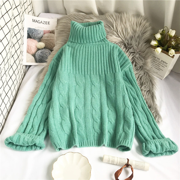 Moodne kõrge kraega naiste kampsun - retro stiilis