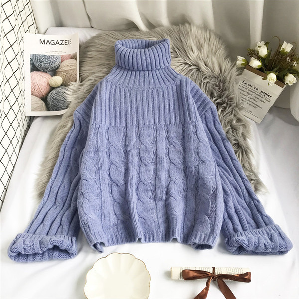 Moodne kõrge kraega naiste kampsun - retro stiilis