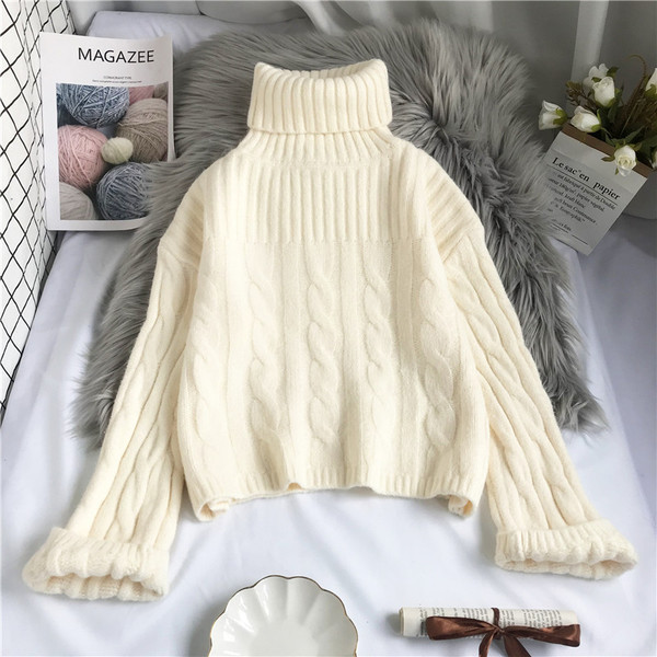 Moodne kõrge kraega naiste kampsun - retro stiilis