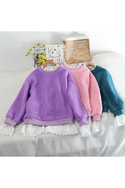 Γυναικείο πουλόβερ με δαντέλα και στρογγυλή λαιμόκοψη