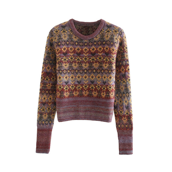 Κοντομάνικο πουλόβερ με χρωματιστό μοτίβο