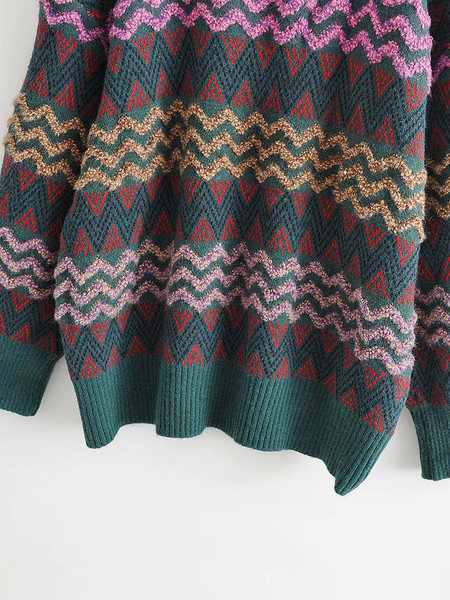 Ženski široki pulover s uzorkom i ovalnim izrezom