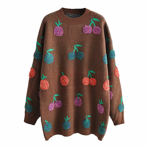 Μοντέρνο πουλόβερ με πολύχρωμο μοτίβο - φαρδύ μοντέλο