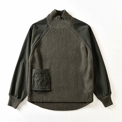 Γυναικείο πουλόβερ με τσέπη και υφασμάτινα μανίκια