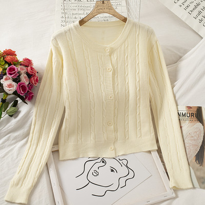 Γυναικεία ζακέτα casual με οβάλ λαιμόκοψη και μακριά μανίκια