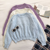 Lai ümara kaelusega kootud naiste kampsuni mudel