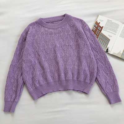 Lai ümara kaelusega kootud naiste kampsuni mudel