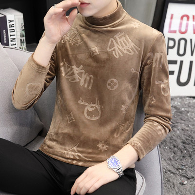 Μοντέρνο ανδρικό βελούδο πουλόβερ με χαμηλό γιακά