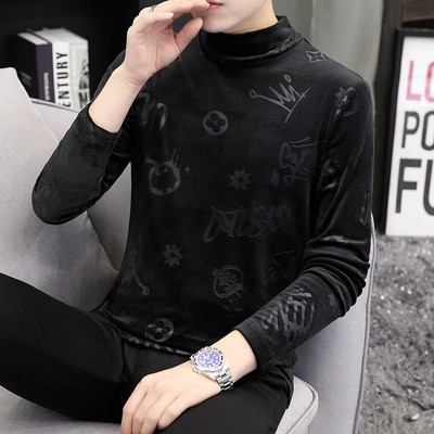 Μοντέρνο ανδρικό βελούδο πουλόβερ με χαμηλό γιακά