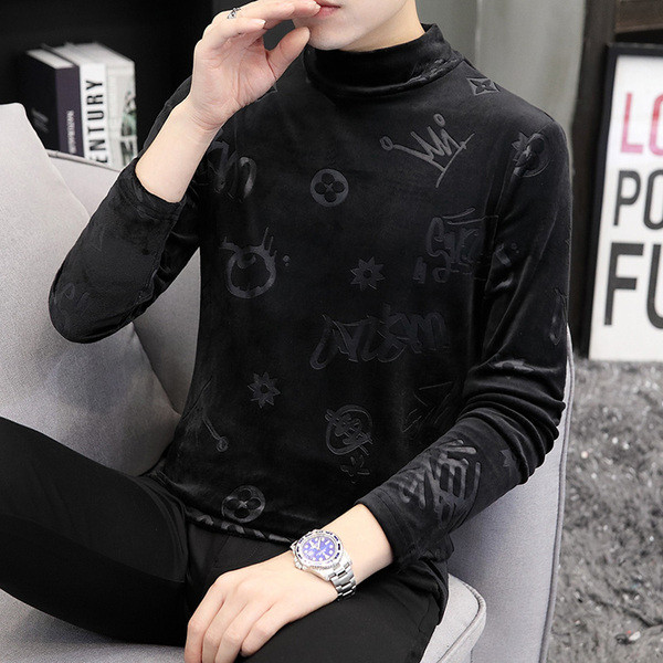 Μοντέρνο ανδρικό βελούδο πουλόβερ με χαμηλό γιακά