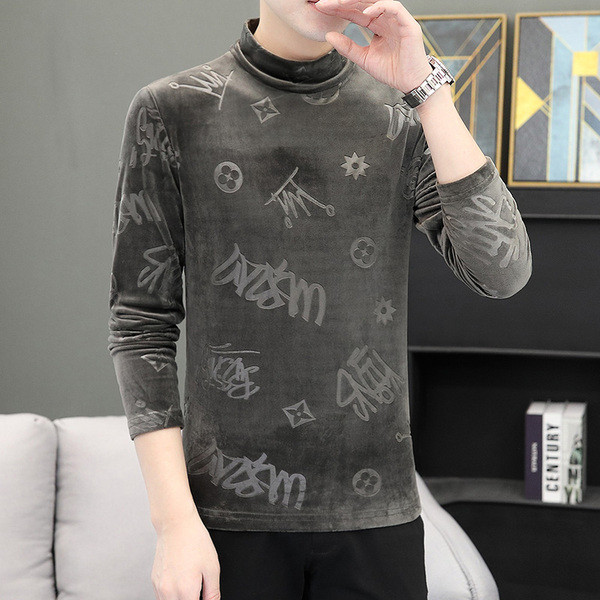 Μοντέρνο ανδρικό βελούδο πουλόβερ με χαμηλό γιακά