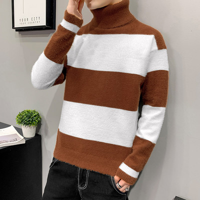 Moodne meeste kampsun polo krae ja pikkade varrukatega