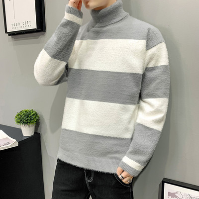 Moodne meeste kampsun polo krae ja pikkade varrukatega