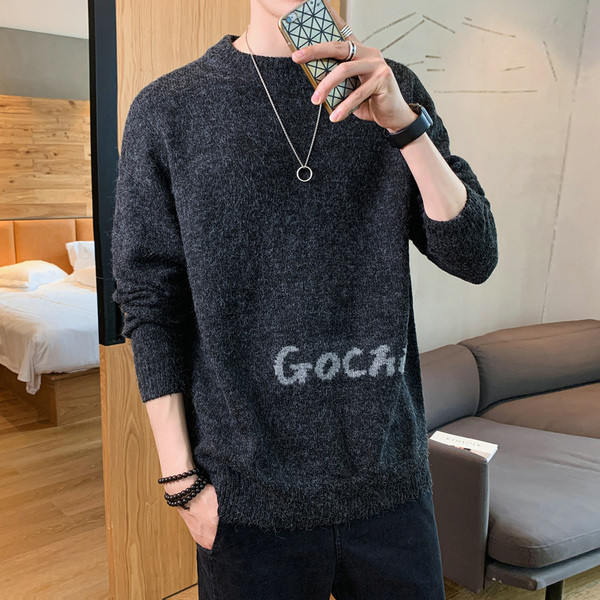 Meeste kampsun kirjaga ja ümara kaelusega - neljas värvitoonis