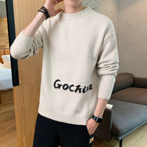 Meeste kampsun kirjaga ja ümara kaelusega - neljas värvitoonis