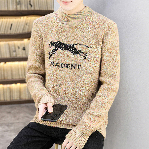 Ανδρικό πουλόβερ μοντέρνο με ψηλό γιακά και κέντημα