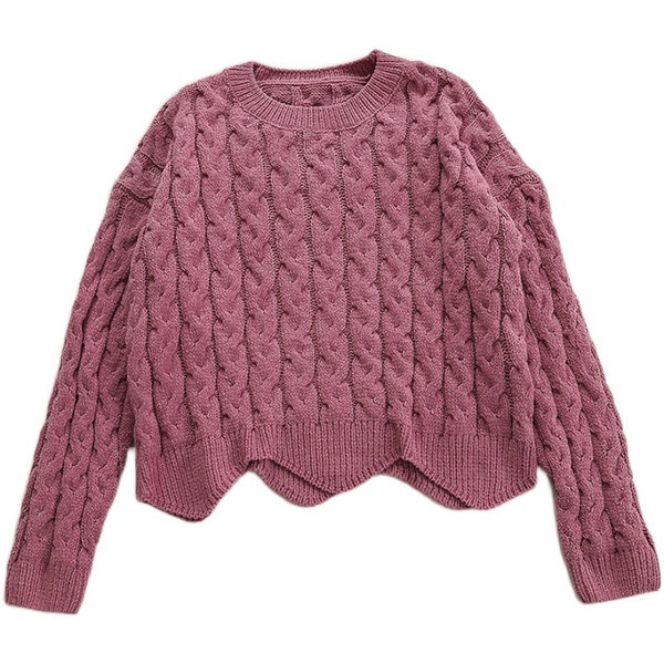 Πλεκτό γυναικείο χειμερινό πουλόβερ με στρογγυλό ντεκολτέ