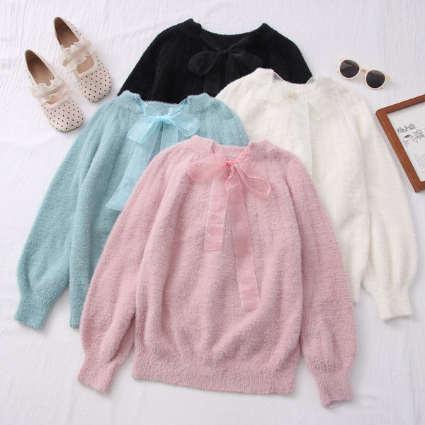 Νέο μοντέλο γυναικείο πουλόβερ με κορδέλα 