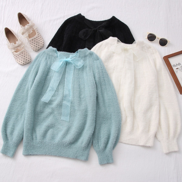 Νέο μοντέλο γυναικείο πουλόβερ με κορδέλα 