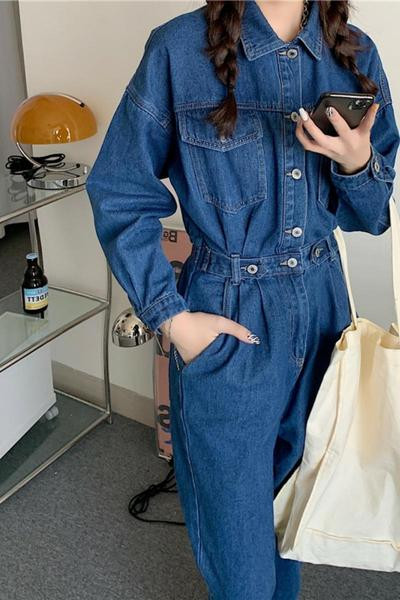 Naiste paksust teksasest kombinesoon "sügis-kevad" pikkade varrukate ja pükstega