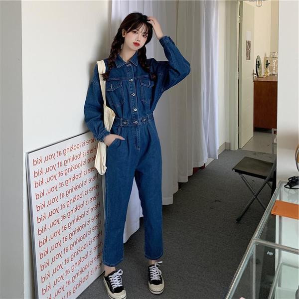 Naiste paksust teksasest kombinesoon "sügis-kevad" pikkade varrukate ja pükstega