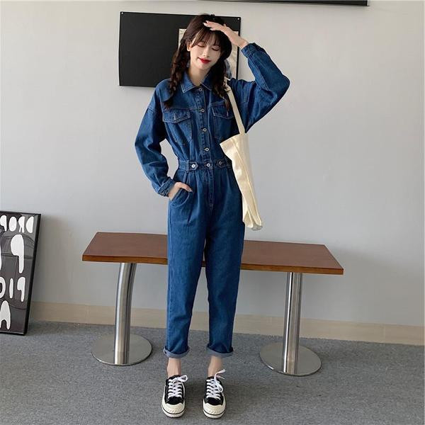 Naiste paksust teksasest kombinesoon "sügis-kevad" pikkade varrukate ja pükstega