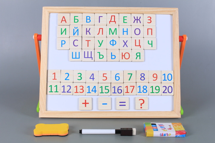 Дървена двустранна магнитна  дъска Азбука