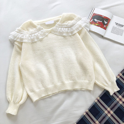 Πουλόβερ μοντέρνο για γυναίκες με γιακά και δαντέλα