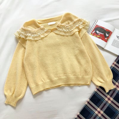 Πουλόβερ μοντέρνο για γυναίκες με γιακά και δαντέλα