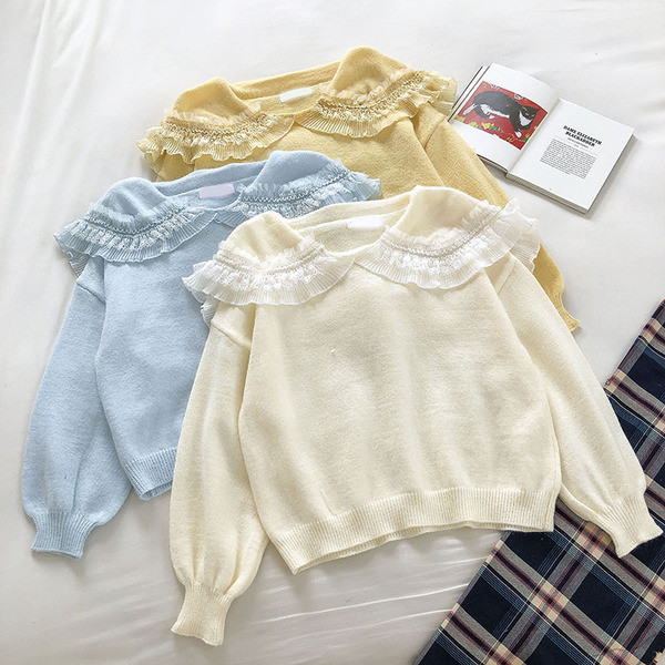 Πουλόβερ μοντέρνο για γυναίκες με γιακά και δαντέλα