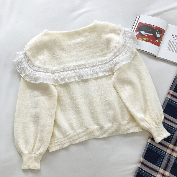 Πουλόβερ μοντέρνο για γυναίκες με γιακά και δαντέλα