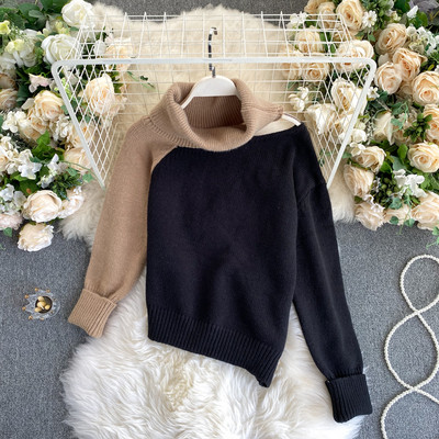 Γυναικείο casual πουλόβερ με κοψίματα - ασύμμετρο μοτίβο