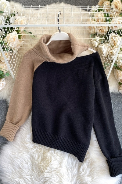 Γυναικείο casual πουλόβερ με κοψίματα - ασύμμετρο μοτίβο