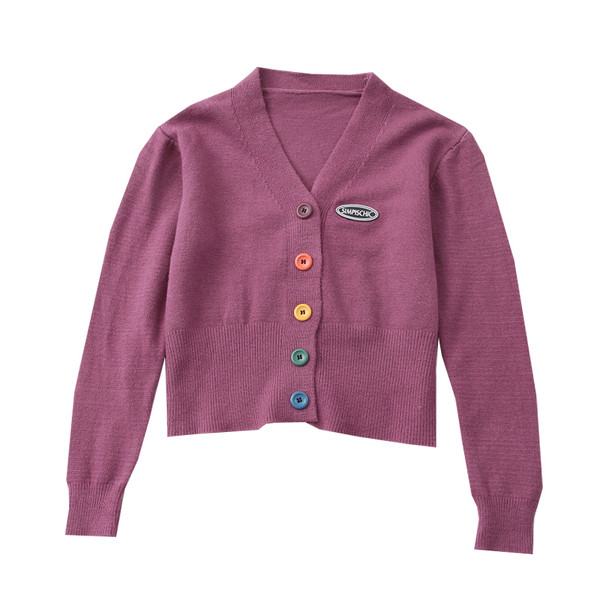 Ležeran ženski kardigan s gumbima u boji i špic izrezom