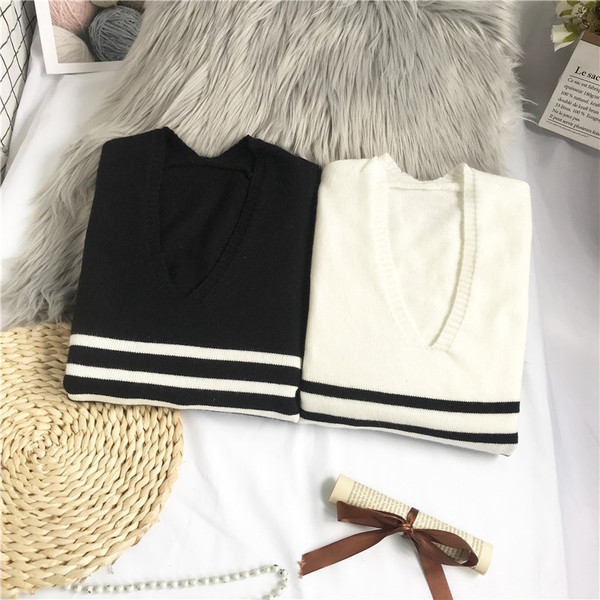 Νέο μοντέρνο γυναικείο ριγέ πουλόβερ με λαιμόκοψη