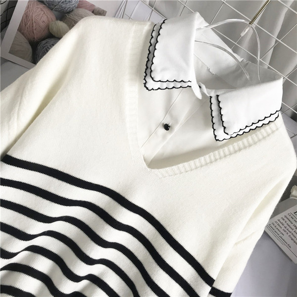 Νέο μοντέρνο γυναικείο ριγέ πουλόβερ με λαιμόκοψη