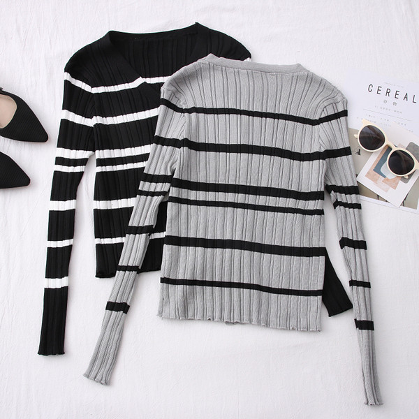 Γυναικεία  ριγέ ζακέτα με μακριά μανίκια 