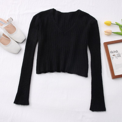 Šareni ženski pulover s dugim rukavima i špic izrezom