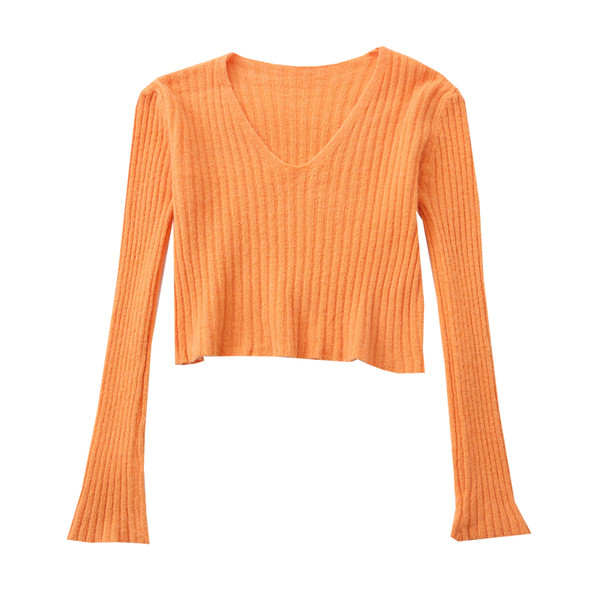 Šareni ženski pulover s dugim rukavima i špic izrezom