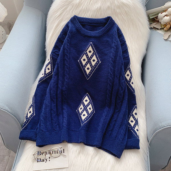 Γυναικείο casual πουλόβερ με οβάλ λαιμόκοψη - φαρδύ μοντέλο