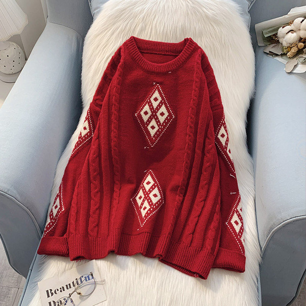 Γυναικείο casual πουλόβερ με οβάλ λαιμόκοψη - φαρδύ μοντέλο