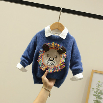 Детски пуловер с дълъг ръкав и овално деколте