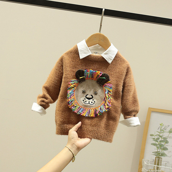 Vaikiškas megztinis ilgomis rankovėmis ir ovalia iškirpte