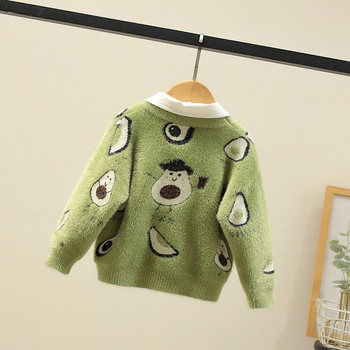 Пухен детски зелен пуловер с обло деколте 
