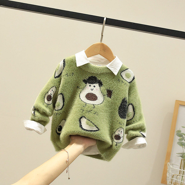 Laste roheline ümara kaelusega kampsun