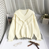 Νέο μοντέλο πλεκτό γυναικείο πουλόβερ με λαιμόκοψη και βολάν