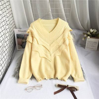 Νέο μοντέλο πλεκτό γυναικείο πουλόβερ με λαιμόκοψη και βολάν